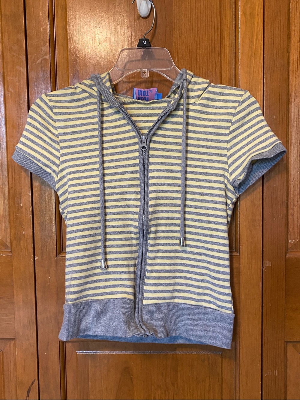 Y2K Striped Zip Up Short Sleeve Hoodie